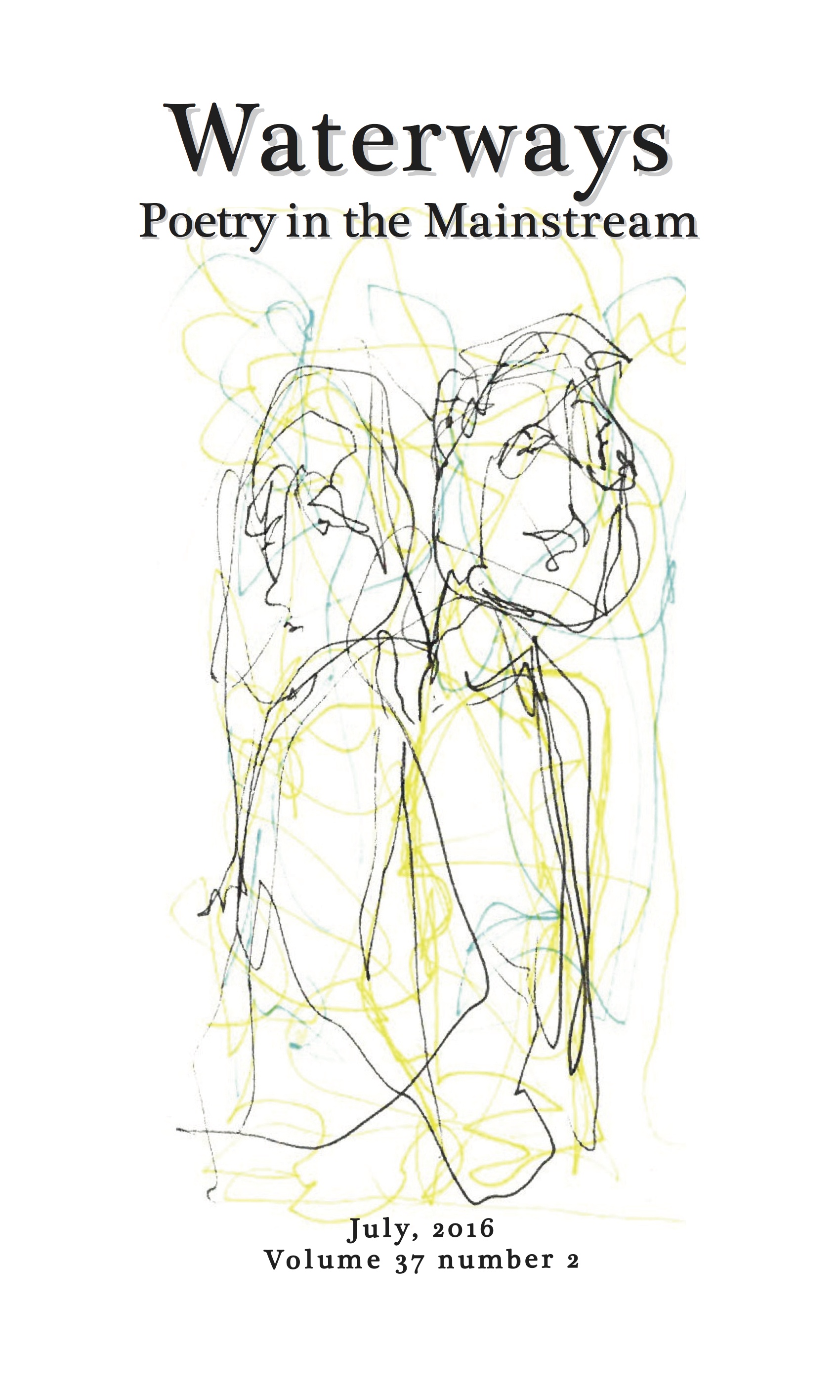 Richard Spiegel's sketch of couple for cover of Waterways: Poetry in the Mainstream