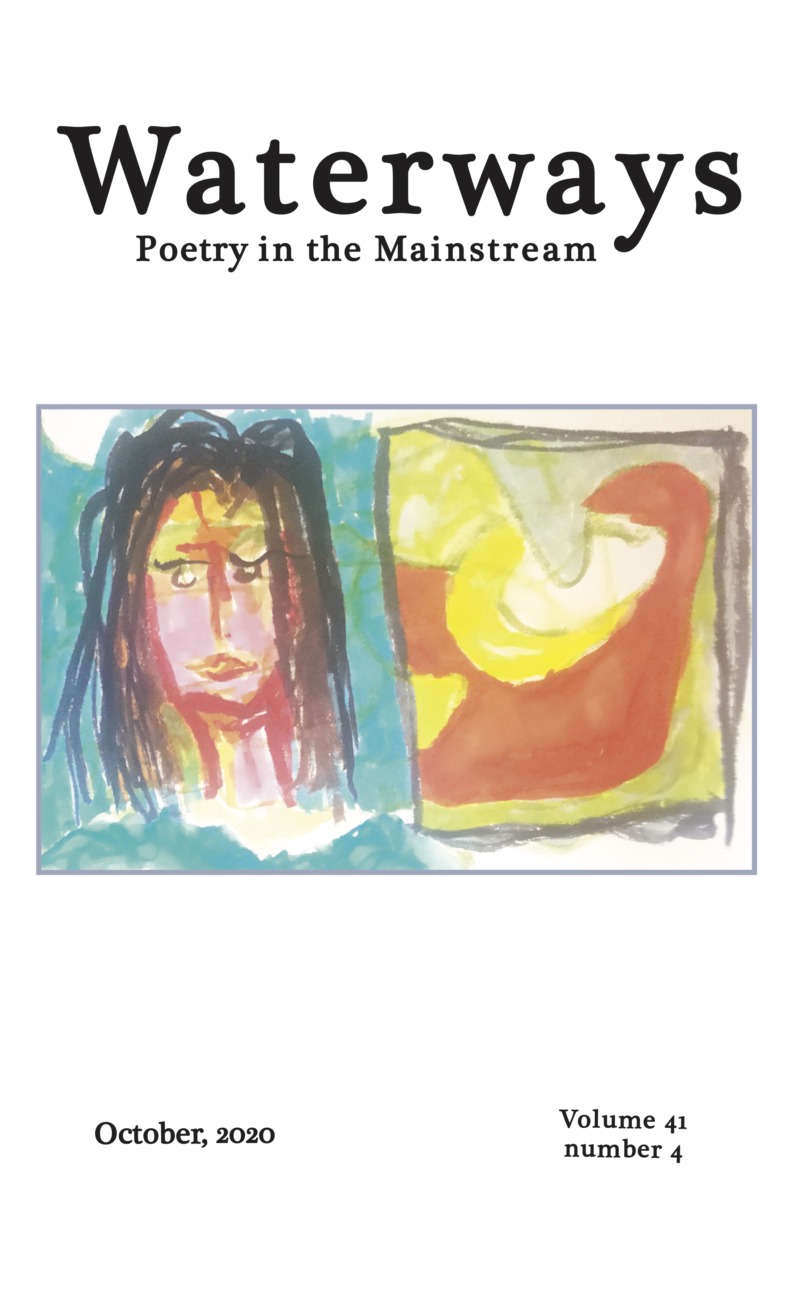 Cover of October 2019 features a watercolor sketch of a woman's face beside an abstract watercolor drawing.